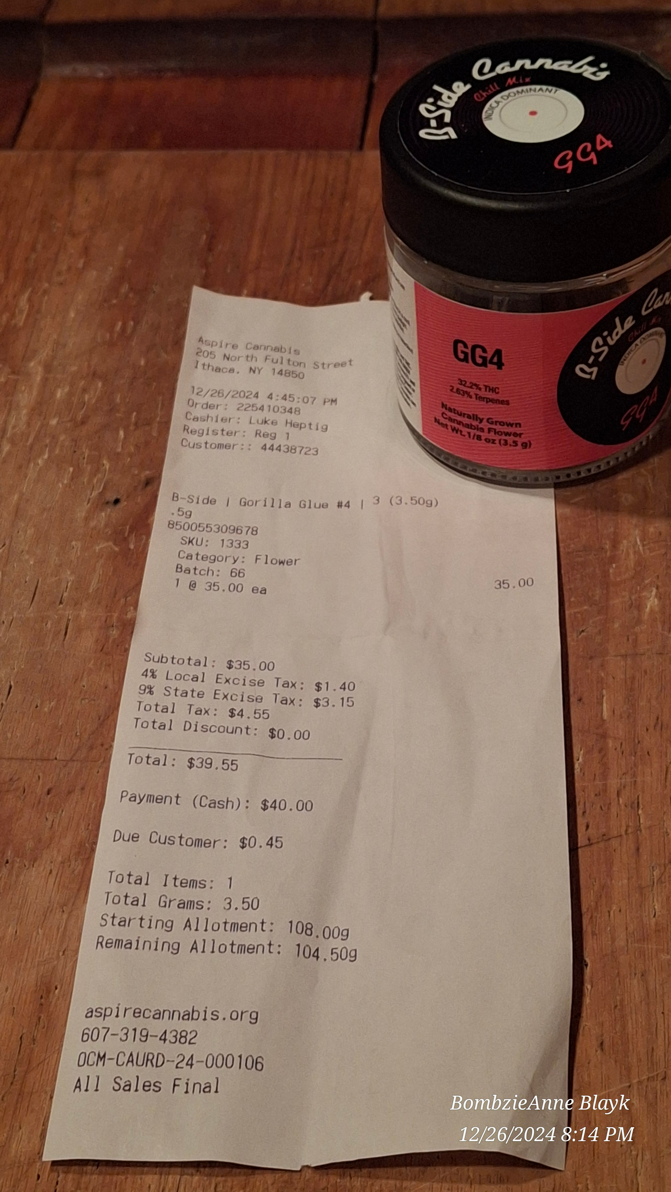 ./2024-12-26 - Aspire - B-Side Cannabis GG4 Gorilla Glue No 4 1 x 3.5 gm - $39.55.jpg